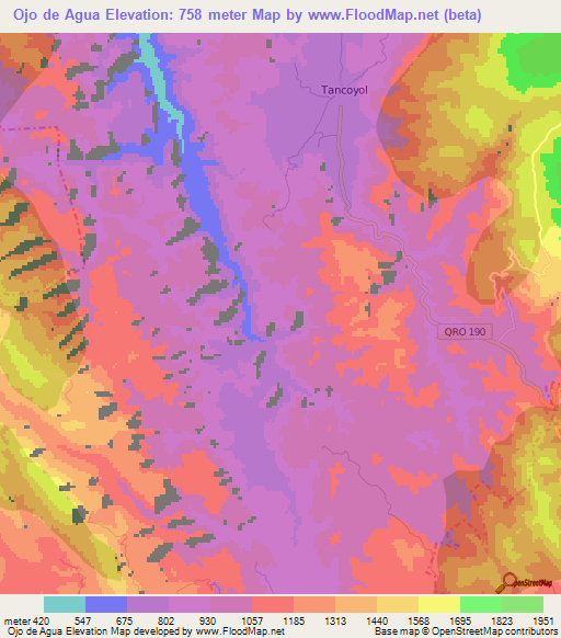 Ojo de Agua,Mexico Elevation Map