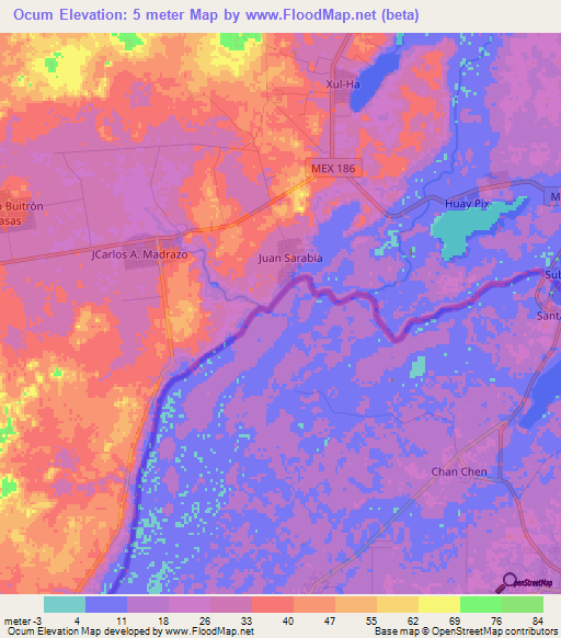 Ocum,Mexico Elevation Map