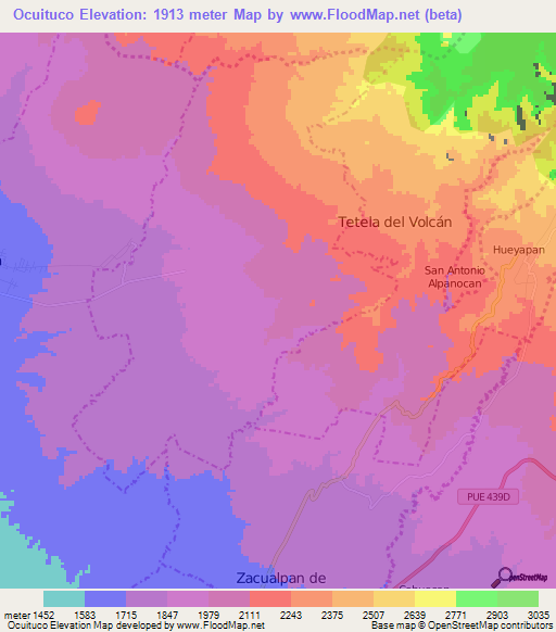 Ocuituco,Mexico Elevation Map