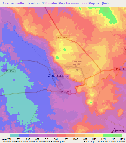 Ocozocuautla,Mexico Elevation Map