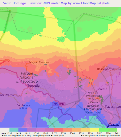 Santo Domingo,Mexico Elevation Map