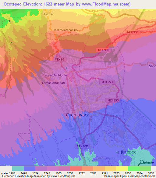 Ocotepec,Mexico Elevation Map