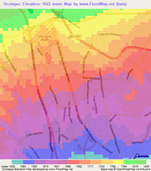 Ocotepec,Mexico Elevation Map