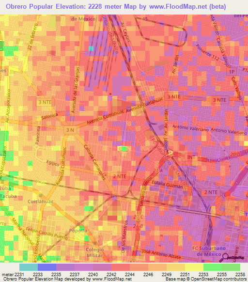 Obrero Popular,Mexico Elevation Map