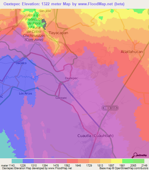 Oaxtepec,Mexico Elevation Map