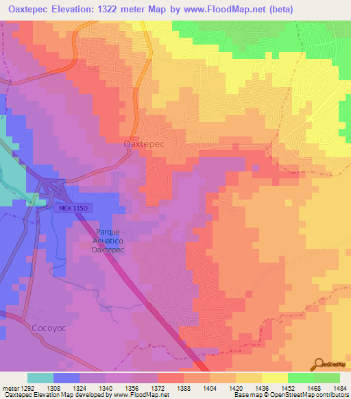 Oaxtepec,Mexico Elevation Map