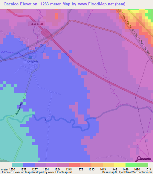 Oacalco,Mexico Elevation Map