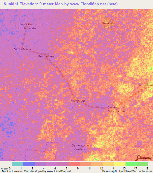 Nunkini,Mexico Elevation Map