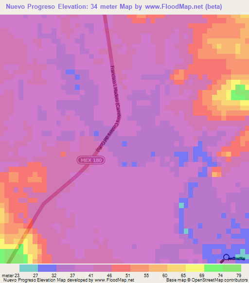 Nuevo Progreso,Mexico Elevation Map