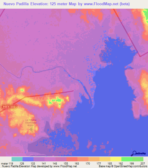 Nuevo Padilla,Mexico Elevation Map