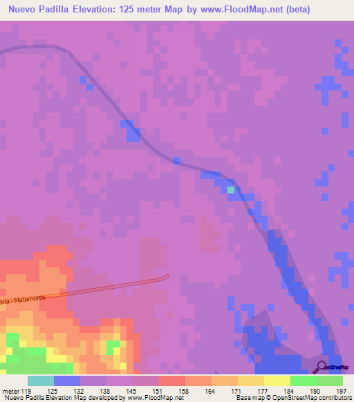 Nuevo Padilla,Mexico Elevation Map