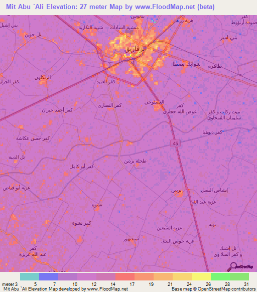 Mit Abu `Ali,Egypt Elevation Map