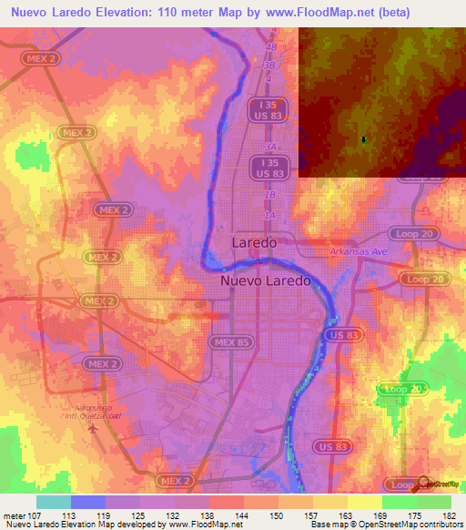 Nuevo Laredo,Mexico Elevation Map