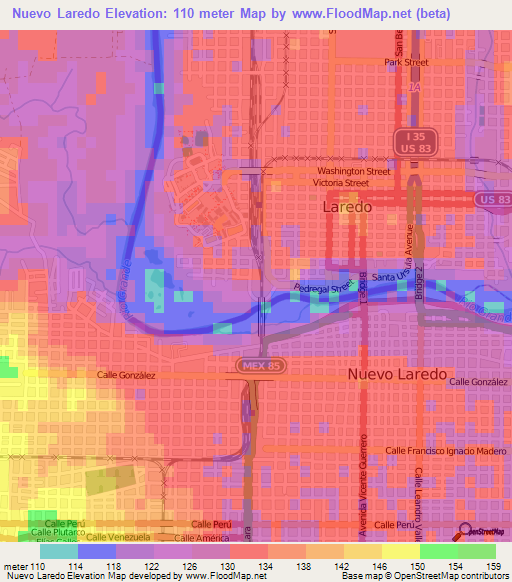 Nuevo Laredo,Mexico Elevation Map