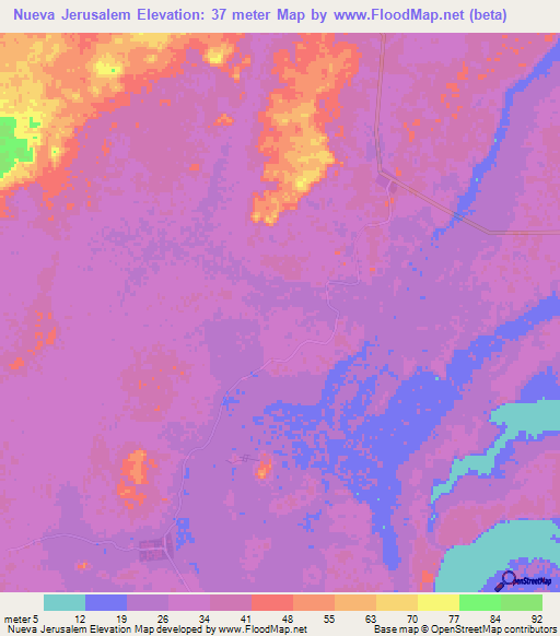 Nueva Jerusalem,Mexico Elevation Map