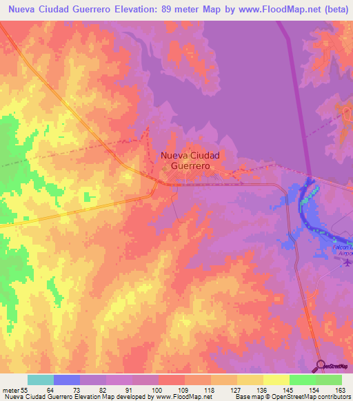 Nueva Ciudad Guerrero,Mexico Elevation Map