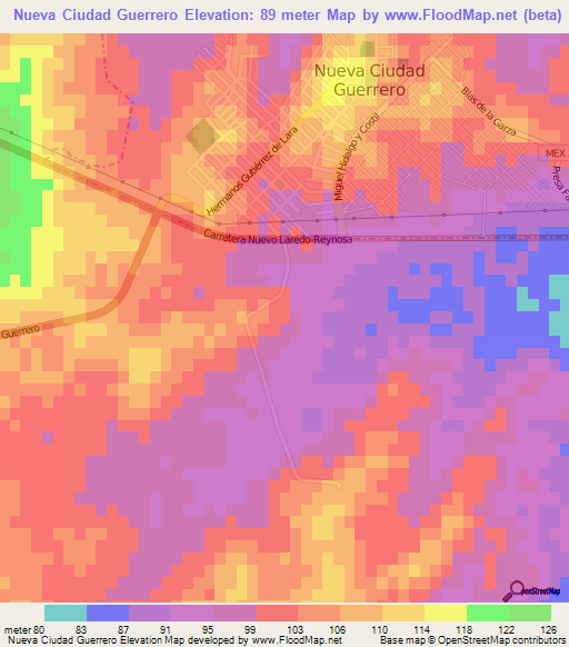 Nueva Ciudad Guerrero,Mexico Elevation Map