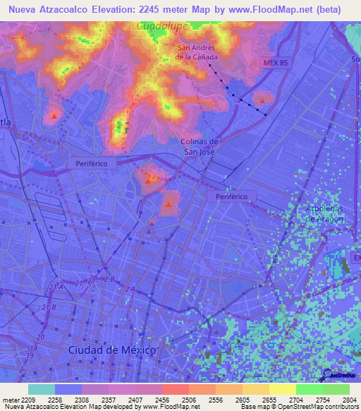 Nueva Atzacoalco,Mexico Elevation Map