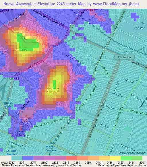 Nueva Atzacoalco,Mexico Elevation Map