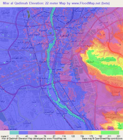 Misr al Qadimah,Egypt Elevation Map