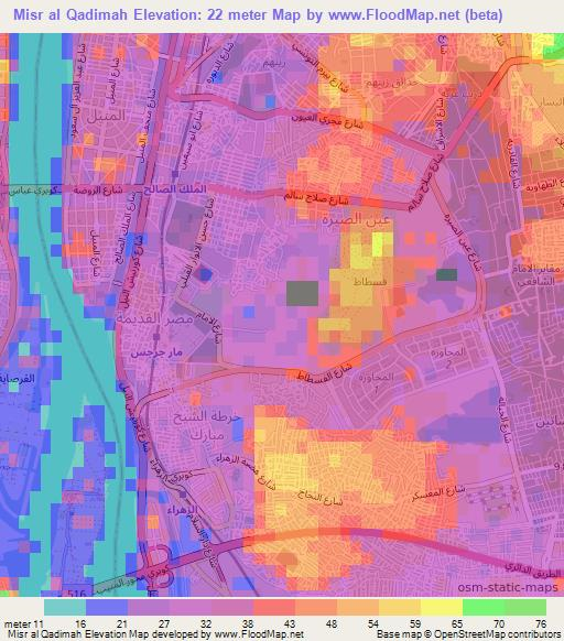 Misr al Qadimah,Egypt Elevation Map