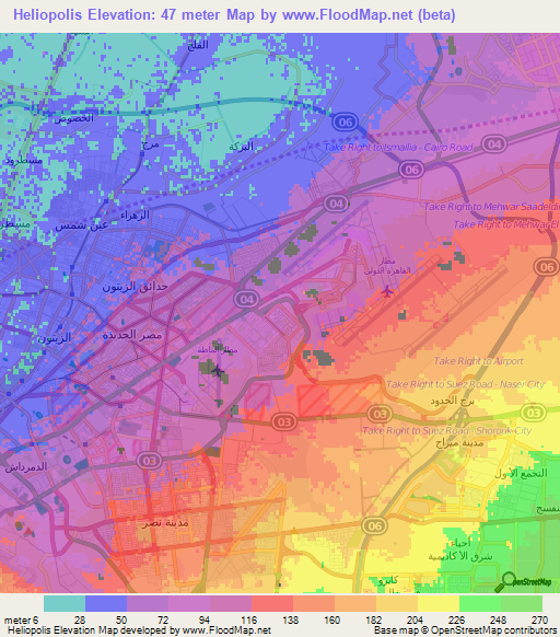 Heliopolis,Egypt Elevation Map