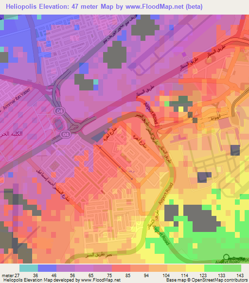 Heliopolis,Egypt Elevation Map