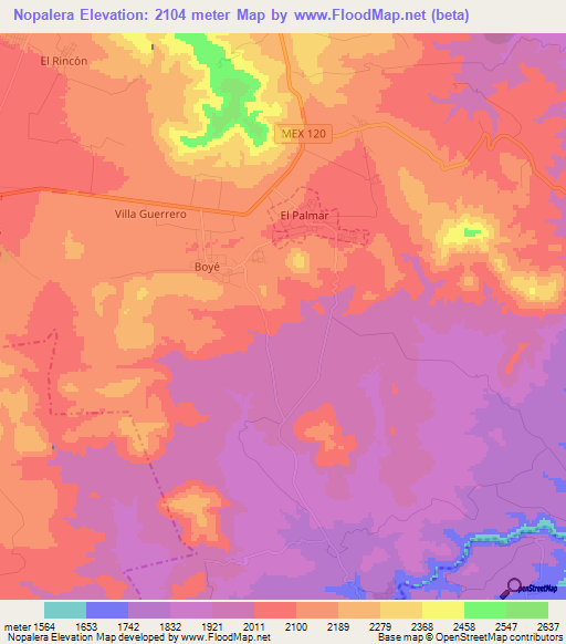 Nopalera,Mexico Elevation Map