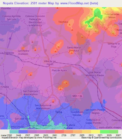 Nopala,Mexico Elevation Map