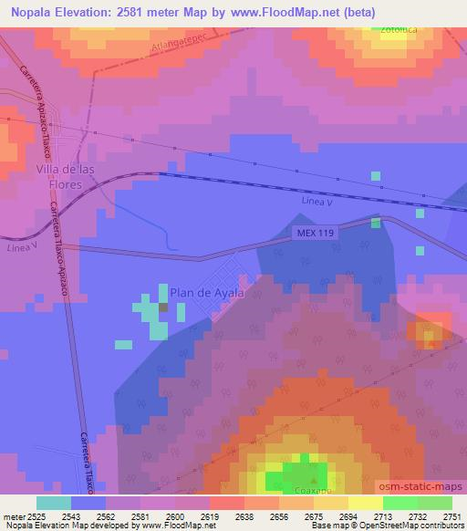 Nopala,Mexico Elevation Map