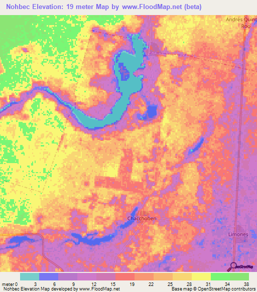 Nohbec,Mexico Elevation Map