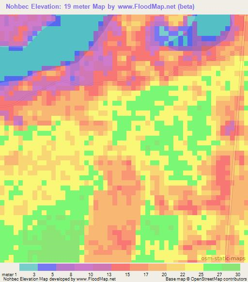 Nohbec,Mexico Elevation Map