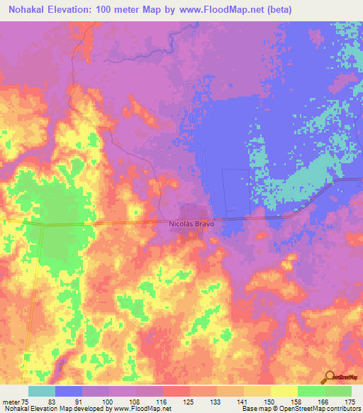 Nohakal,Mexico Elevation Map