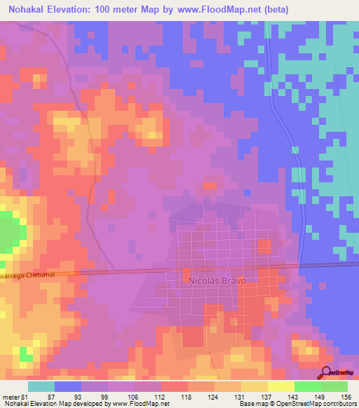 Nohakal,Mexico Elevation Map