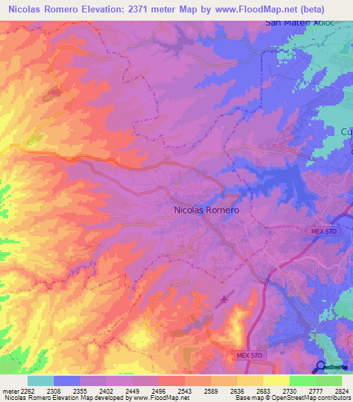 Nicolas Romero,Mexico Elevation Map