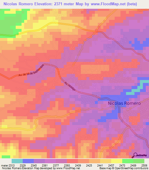 Nicolas Romero,Mexico Elevation Map