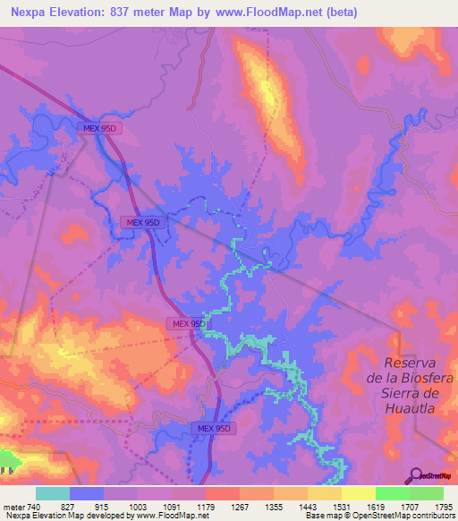 Nexpa,Mexico Elevation Map