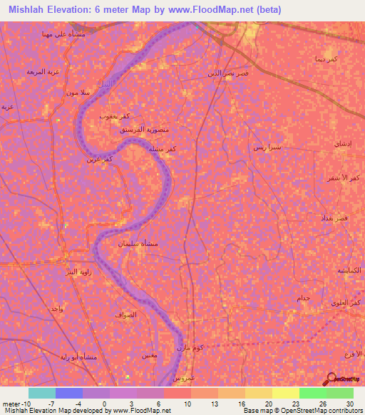 Mishlah,Egypt Elevation Map