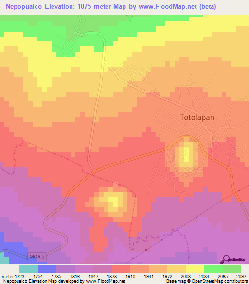 Nepopualco,Mexico Elevation Map