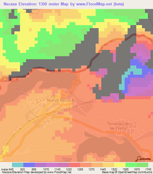 Necaxa,Mexico Elevation Map