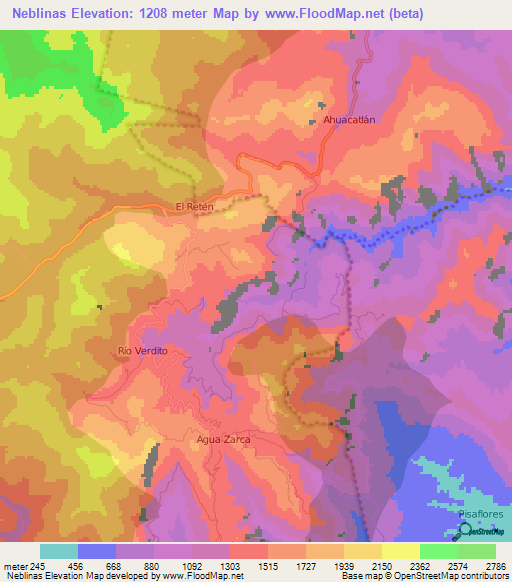 Neblinas,Mexico Elevation Map