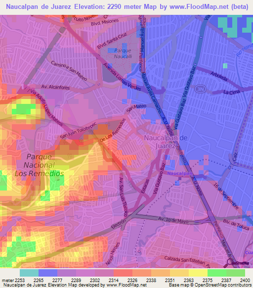 Naucalpan de Juarez,Mexico Elevation Map