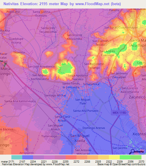 Nativitas,Mexico Elevation Map