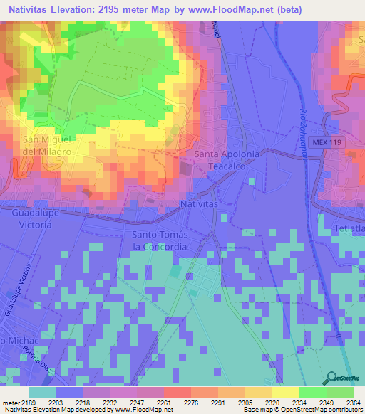 Nativitas,Mexico Elevation Map