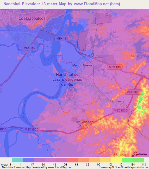 Nanchital,Mexico Elevation Map