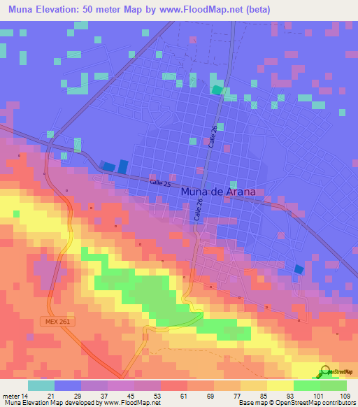 Muna,Mexico Elevation Map