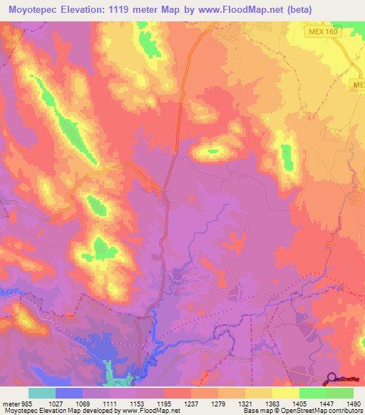 Moyotepec,Mexico Elevation Map