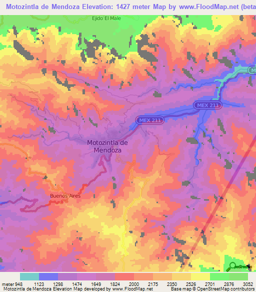 Motozintla de Mendoza,Mexico Elevation Map