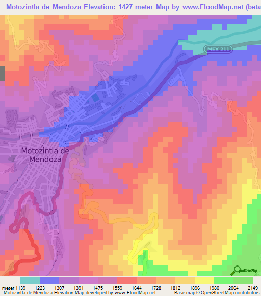 Motozintla de Mendoza,Mexico Elevation Map