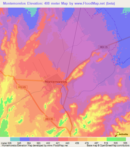 Montemorelos,Mexico Elevation Map